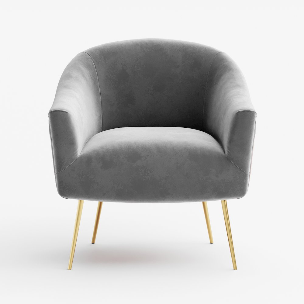 Julia Velvet Upholstered Accent Armchair with Gold Legs in Gray. Picture 2