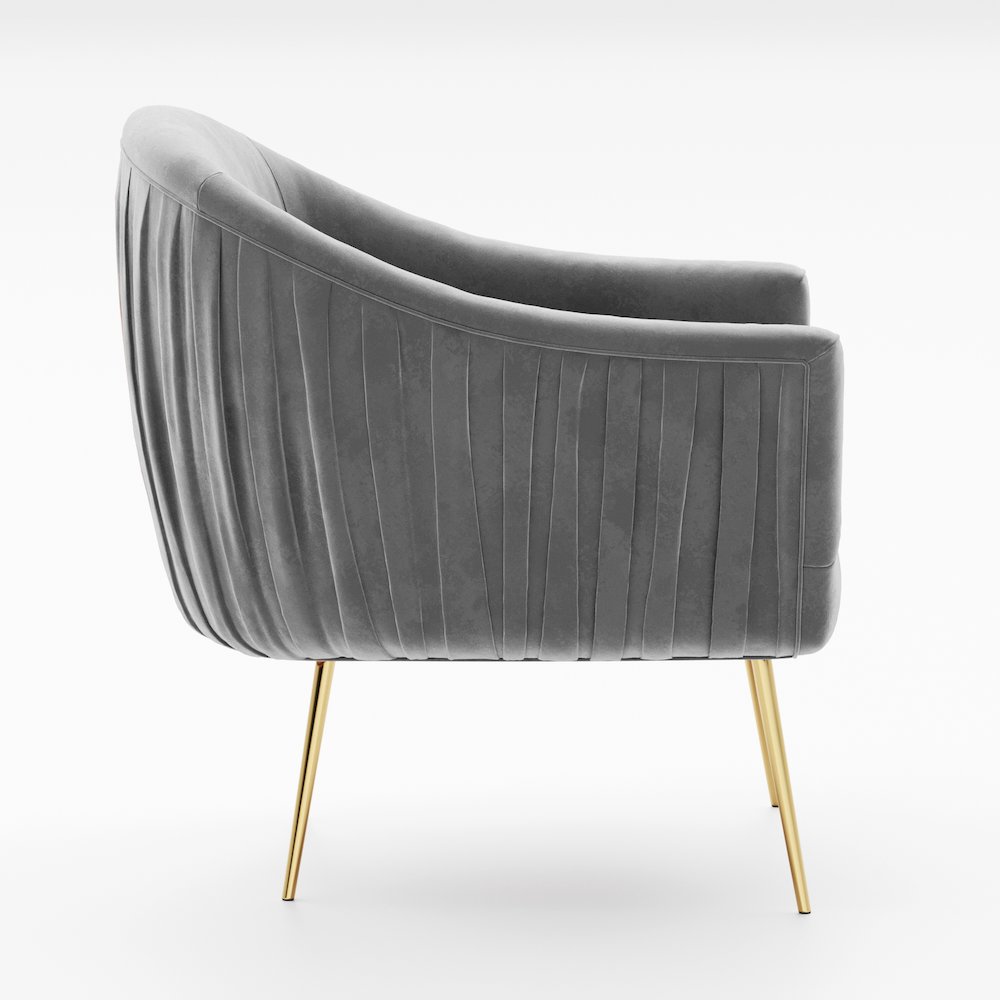 Julia Velvet Upholstered Accent Armchair with Gold Legs in Gray. Picture 3