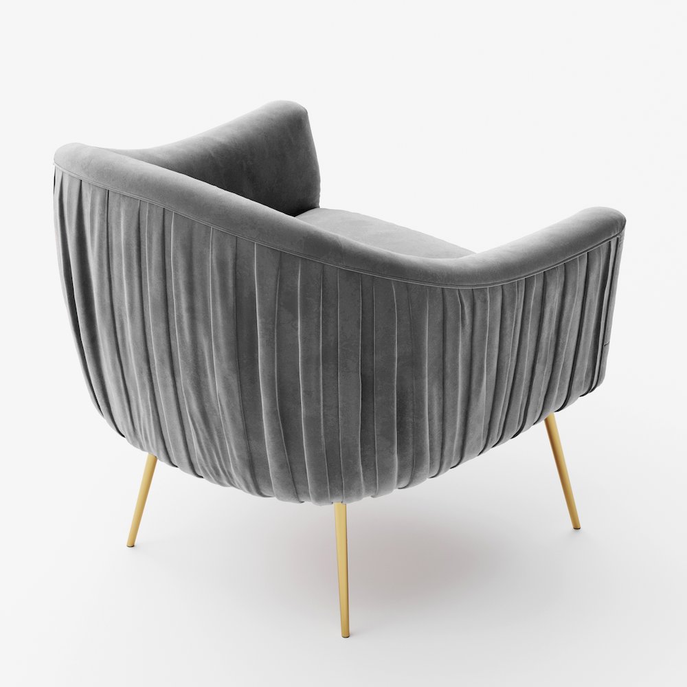Julia Velvet Upholstered Accent Armchair with Gold Legs in Gray. Picture 4
