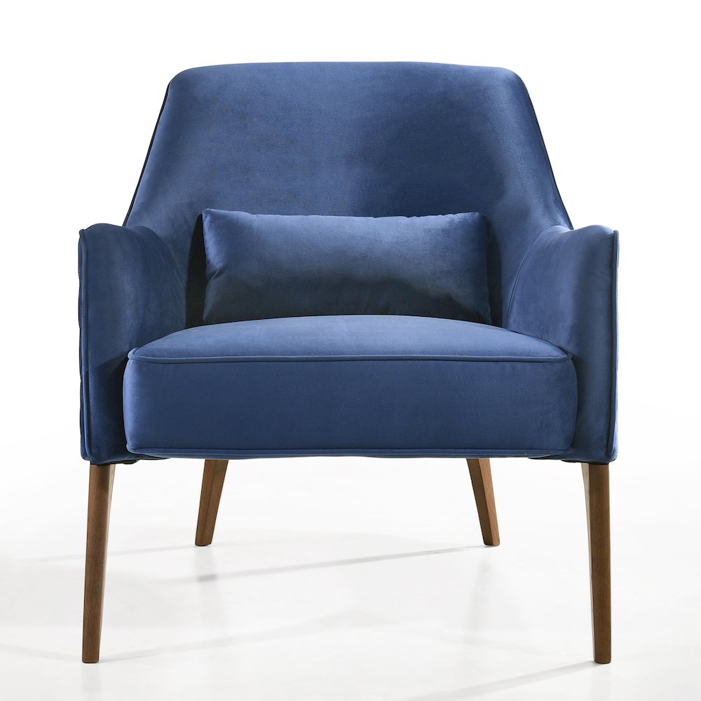 Jane Wood and Velvet Upholstered Lounge Accent Chair in Blue. Picture 3