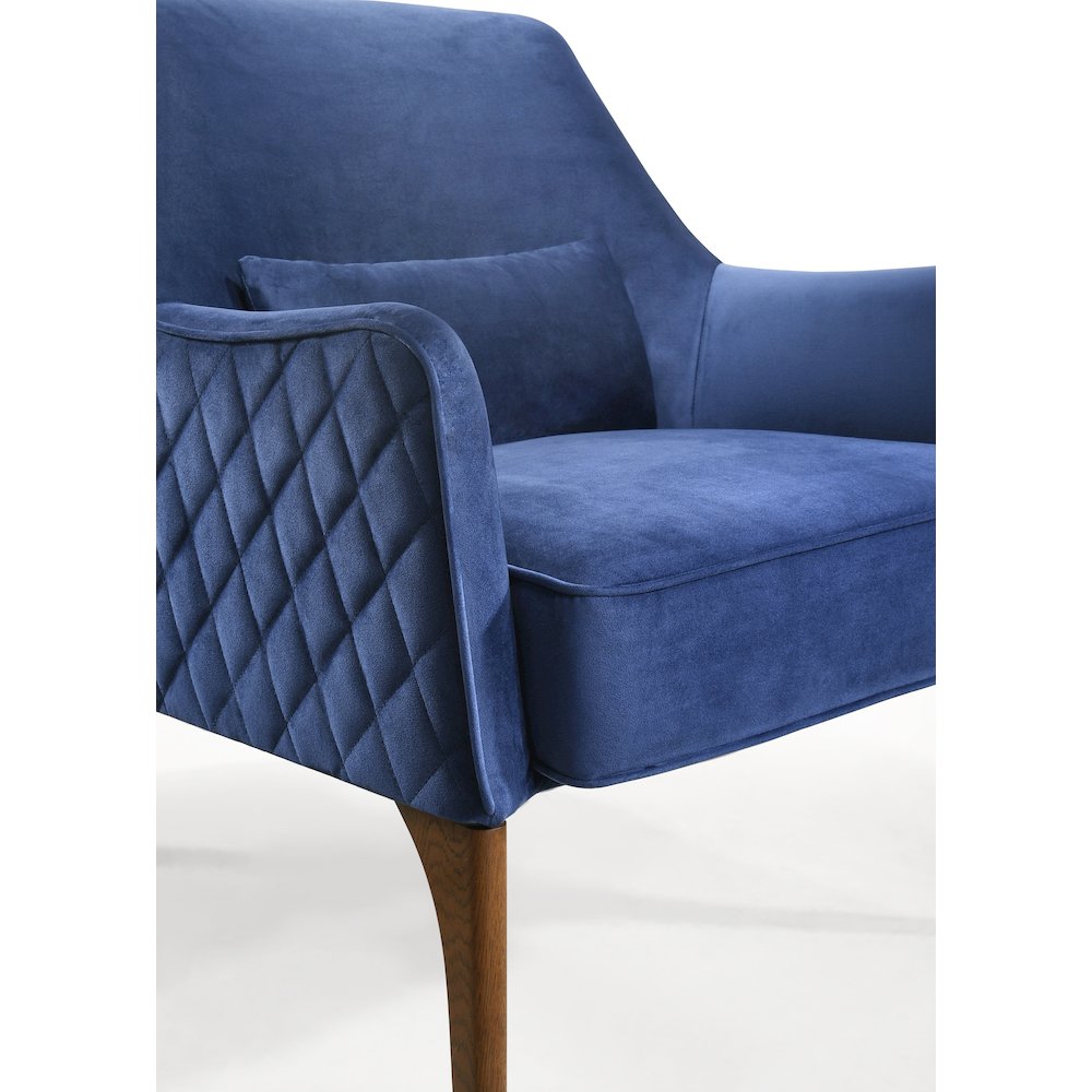 Jane Wood and Velvet Upholstered Lounge Accent Chair in Blue. Picture 5