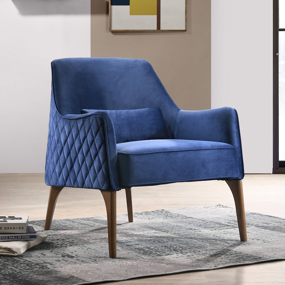 Jane Wood and Velvet Upholstered Lounge Accent Chair in Blue. Picture 7