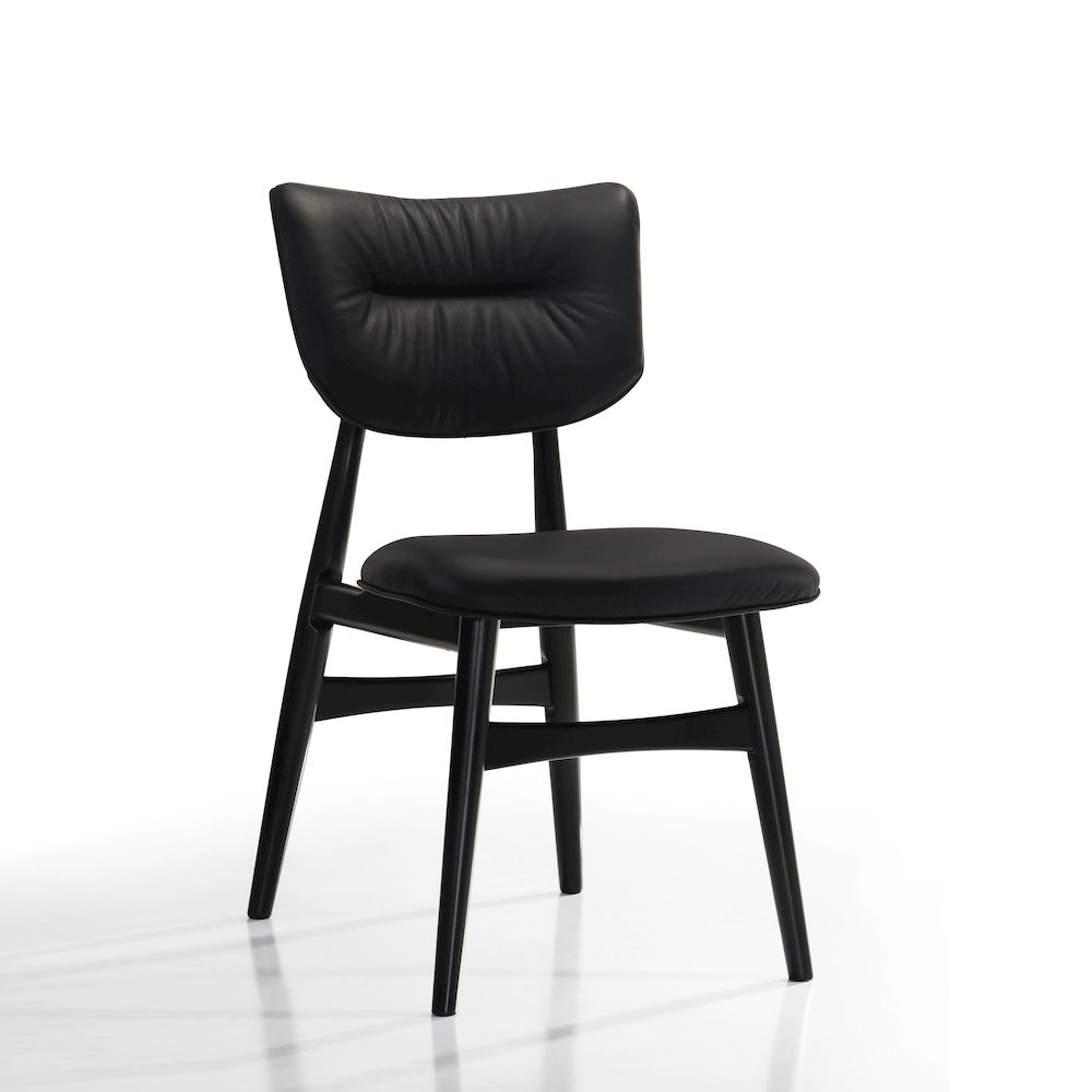 Joss Solid Wood Leather Dining Chairs in Black (Set of 2). Picture 2