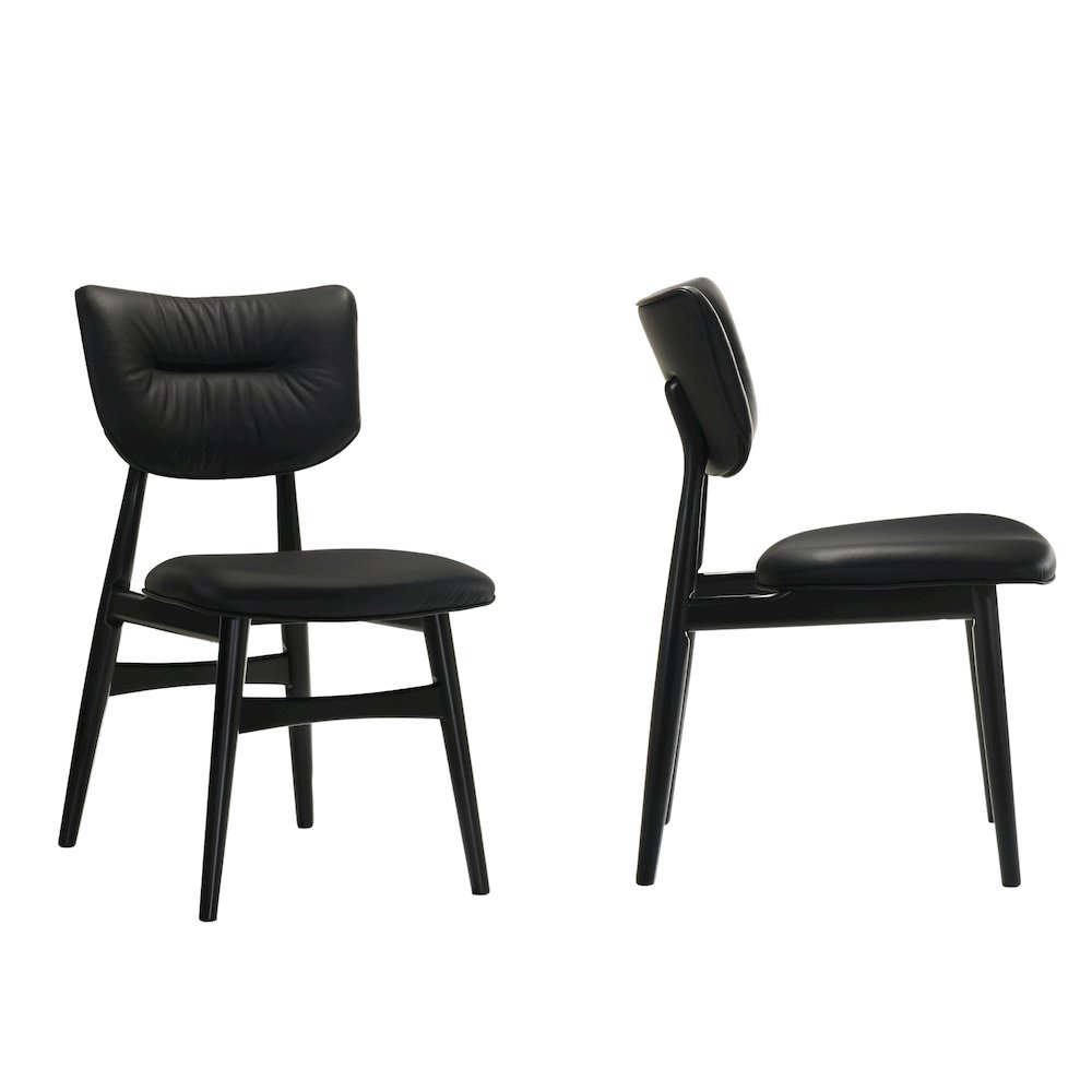 Joss Solid Wood Leather Dining Chairs in Black (Set of 2). Picture 1
