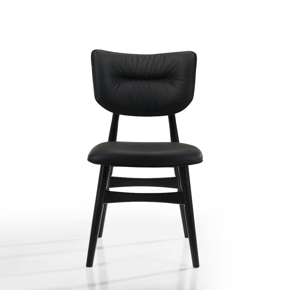 Joss Solid Wood Leather Dining Chairs in Black (Set of 2). Picture 3