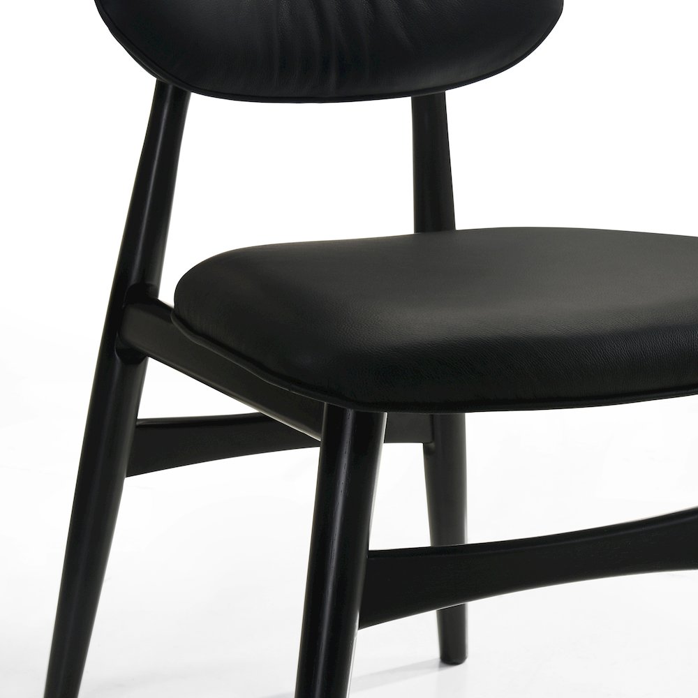 Joss Solid Wood Leather Dining Chairs in Black (Set of 2). Picture 6