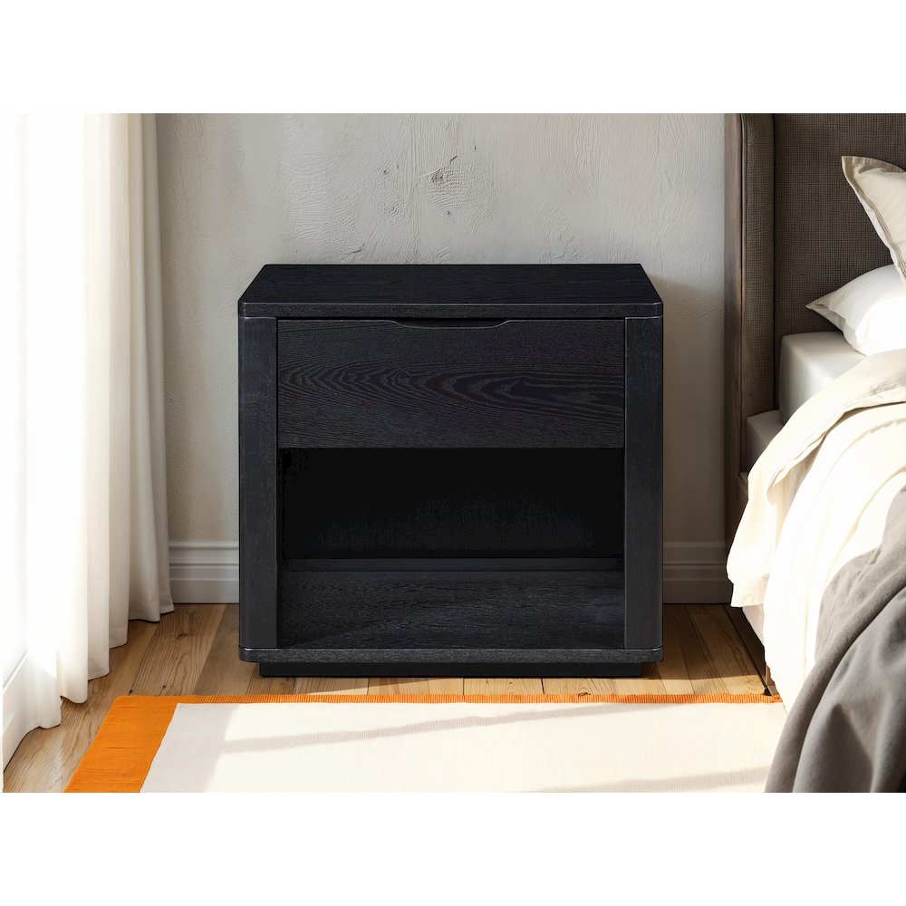 Venice Modern Nightstand with Soft Close Drawer in Black. Picture 7
