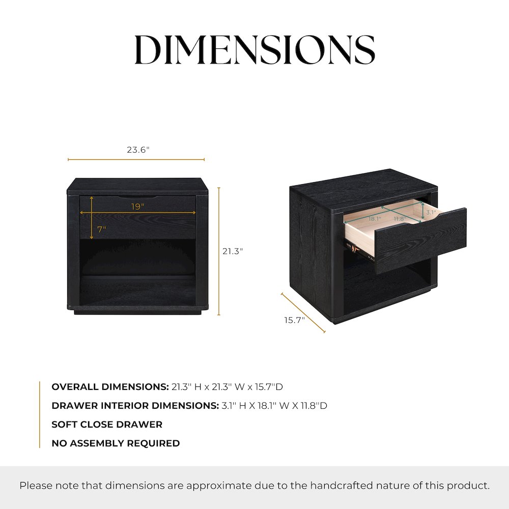 Venice Modern Nightstand with Soft Close Drawer in Black. Picture 10