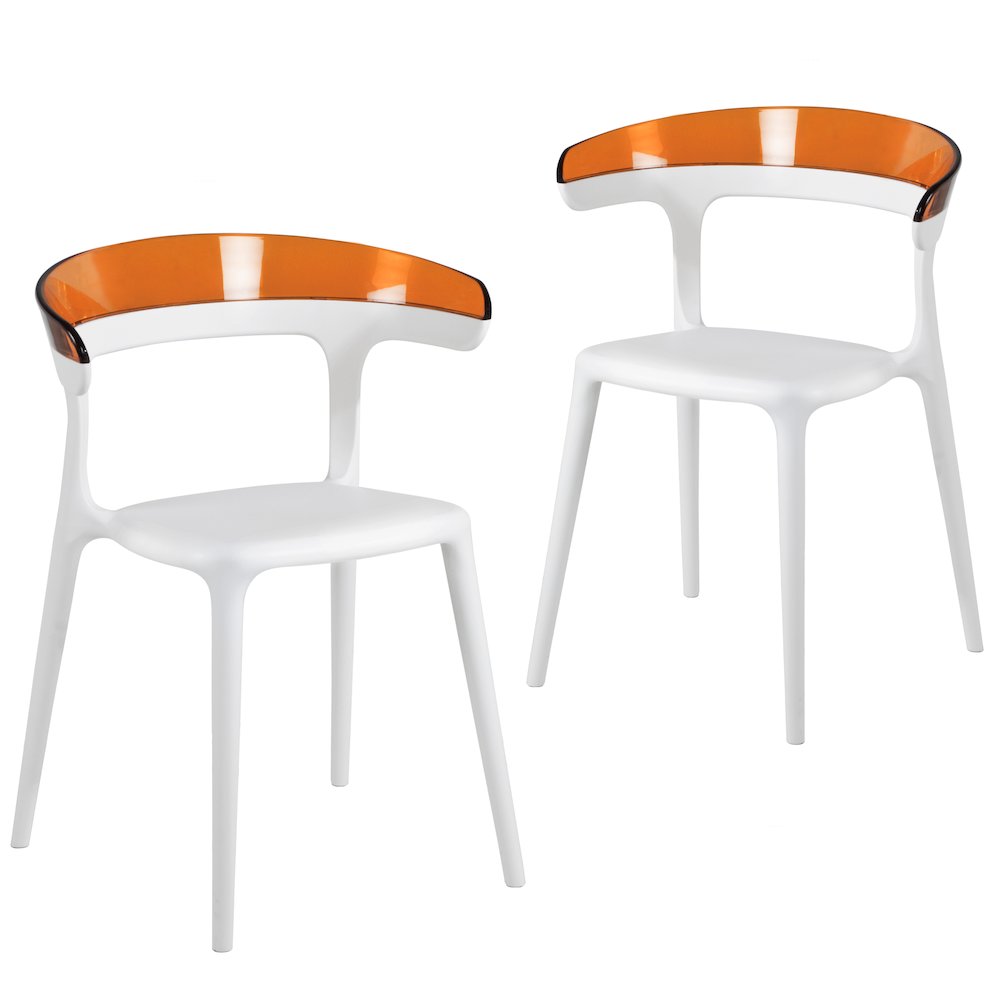 Mia Resin Patio Dining Chair in White and Orange - (Set of 2). Picture 1