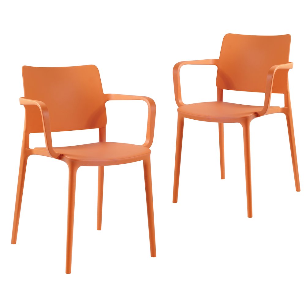 Cleo Arm Resin Patio Dining Chair in Orange - (Set of 2). Picture 1