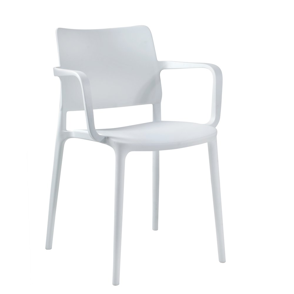 Cleo Arm Resin Patio Dining Chair in White - (Set of 2). Picture 2