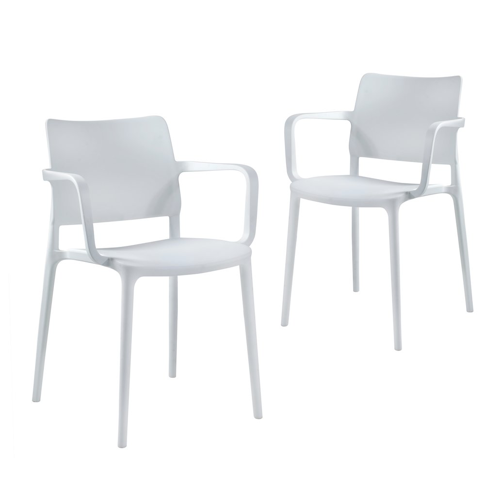 Cleo Arm Resin Patio Dining Chair in White - (Set of 2). Picture 1