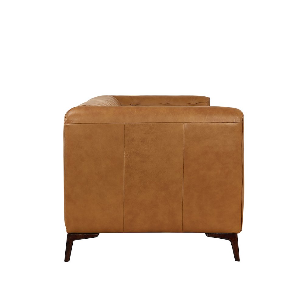 Havana 90" Mid Century Modern Tufted Genuine Leather Sofa in Tan. Picture 3