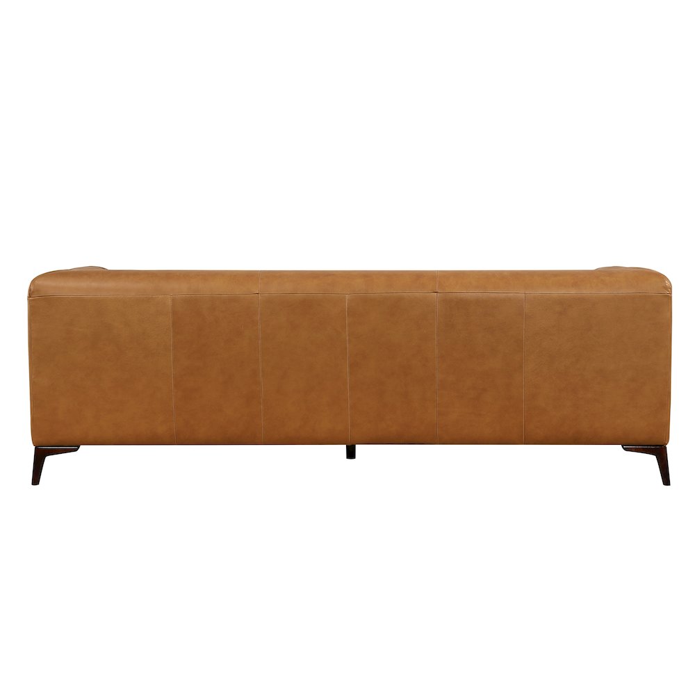 Havana 90" Mid Century Modern Tufted Genuine Leather Sofa in Tan. Picture 4