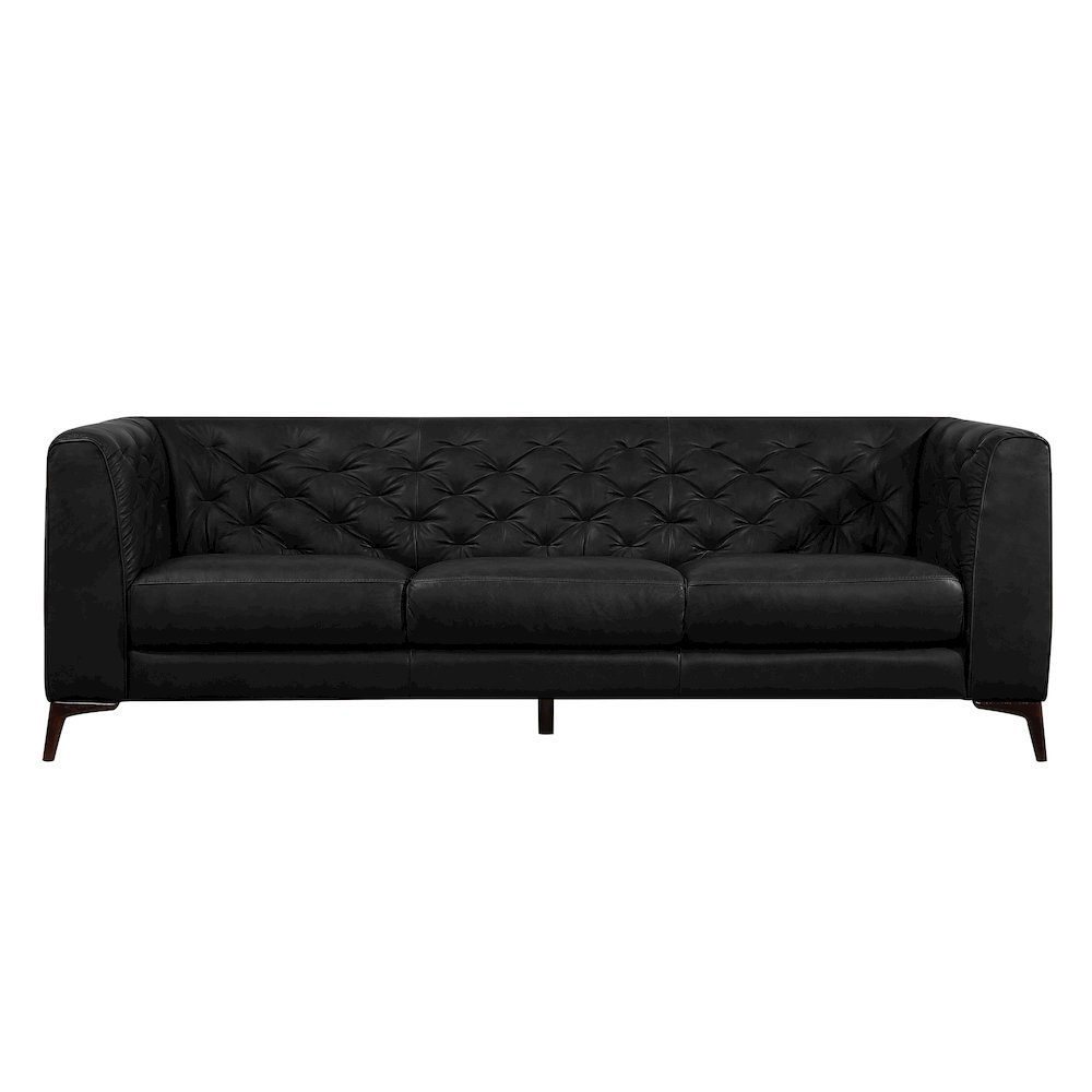 Havana 90" Mid Century Modern Tufted Genuine Leather Sofa in Black. Picture 2