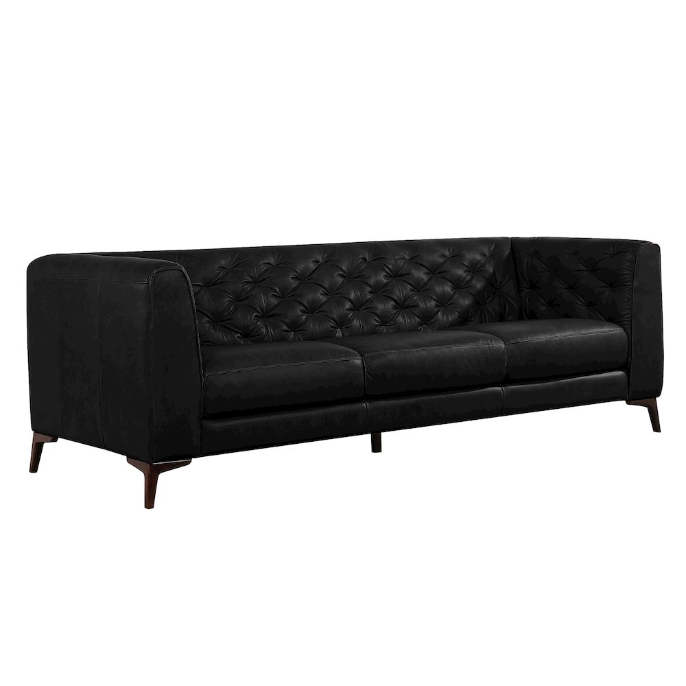 Havana 90" Mid Century Modern Tufted Genuine Leather Sofa in Black. Picture 1