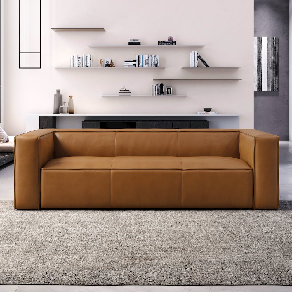 Mason 90" Modern Genuine Top Grain Leather Sofa in Tan. Picture 10