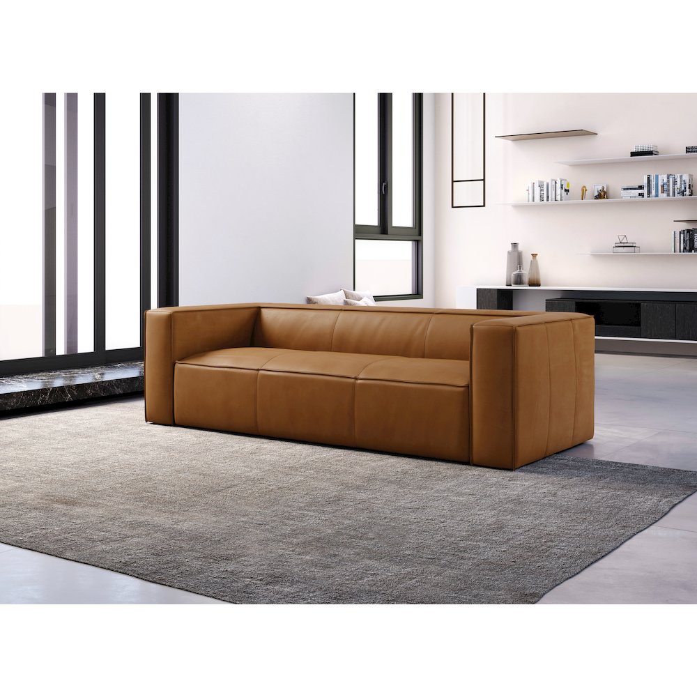 Mason 90" Modern Genuine Top Grain Leather Sofa in Tan. Picture 12