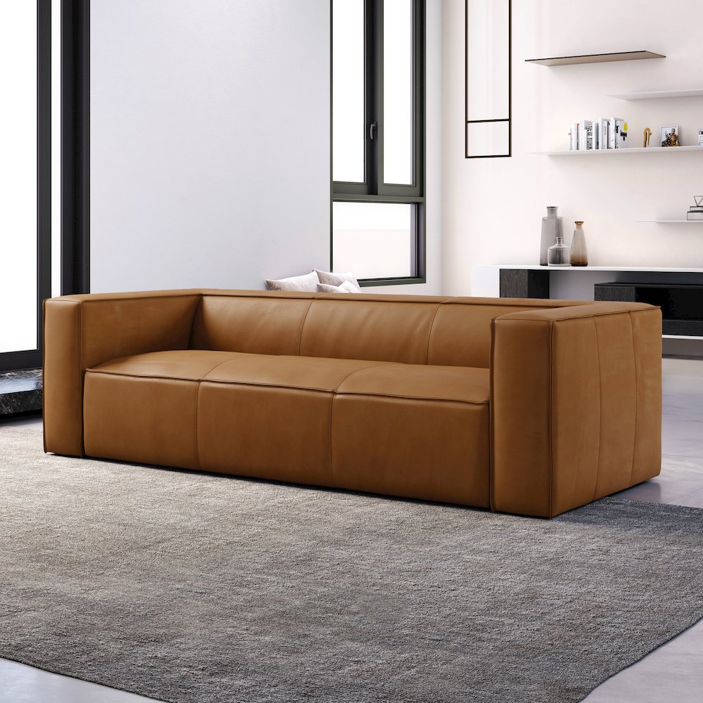 Mason 90" Modern Genuine Top Grain Leather Sofa in Tan. Picture 9