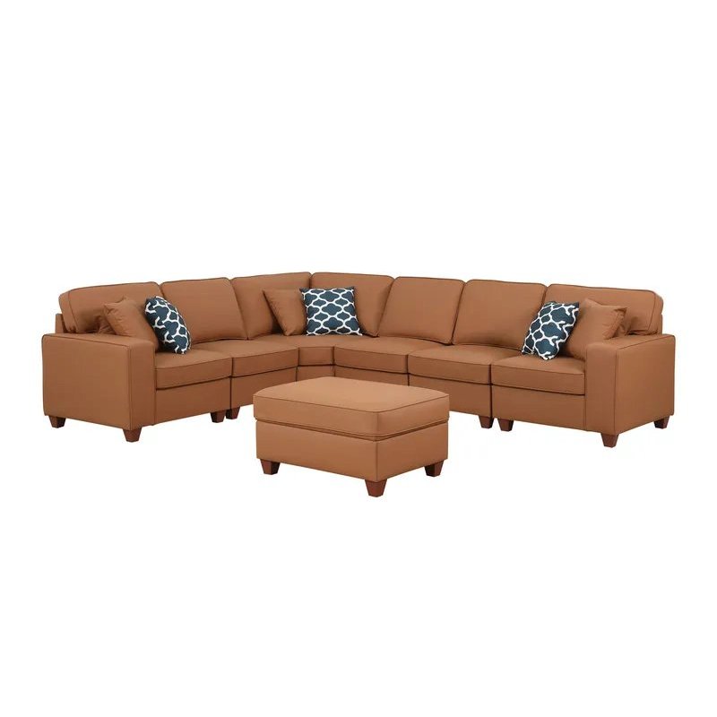 Shayle Artificial Leather Modular Sectional With Ottoman - Beige. Picture 1