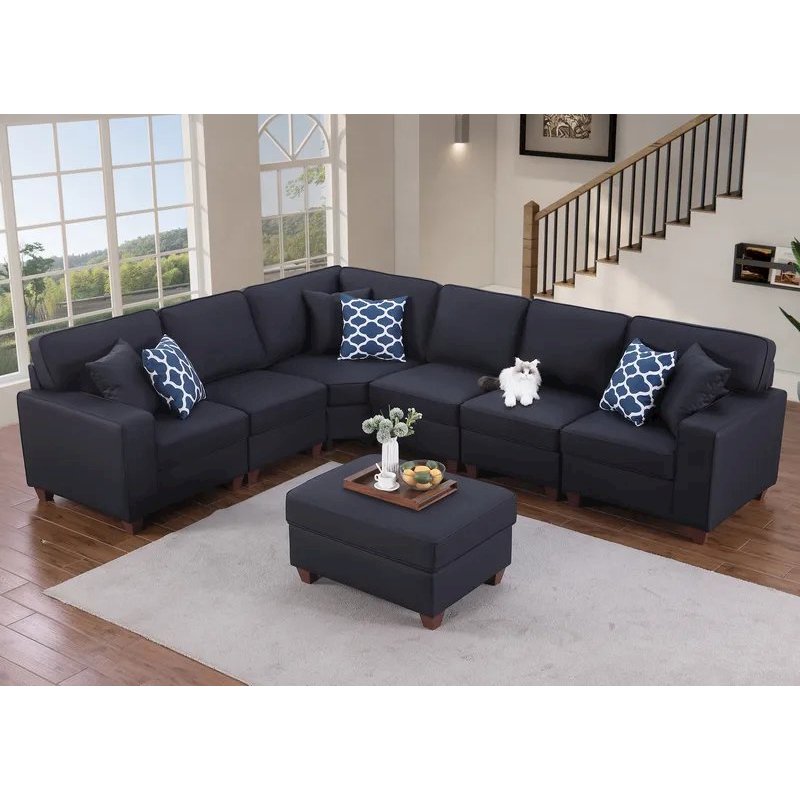 Shayle Artificial Leather Modular Sectional With Ottoman - Black. Picture 5