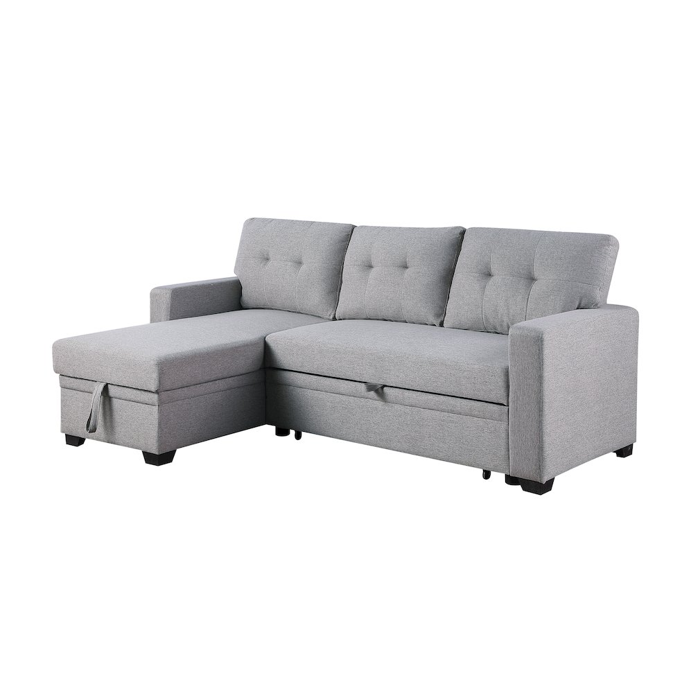 Devion Furniture Polyester Fabric Reversible Sleeper Sectional Sofa - Light Gray. Picture 1