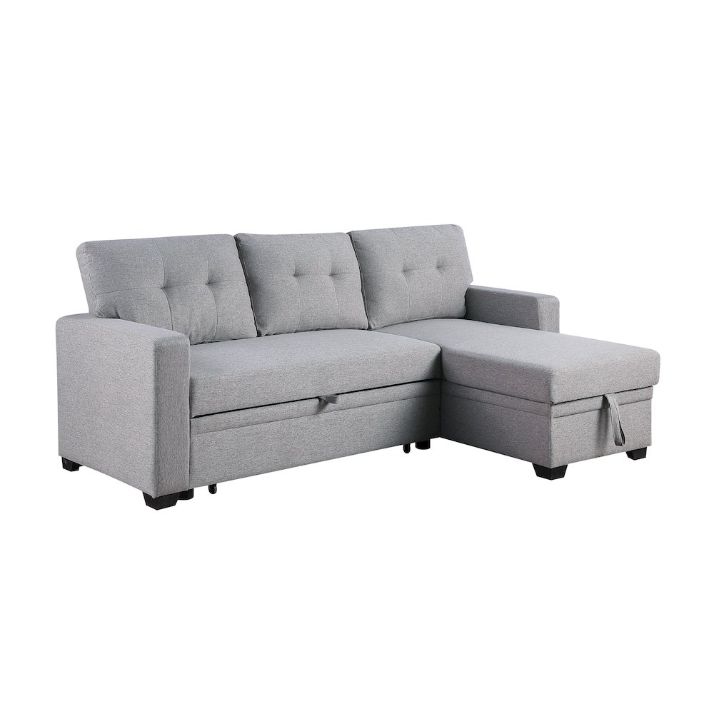 Devion Furniture Polyester Fabric Reversible Sleeper Sectional Sofa - Light Gray. Picture 13
