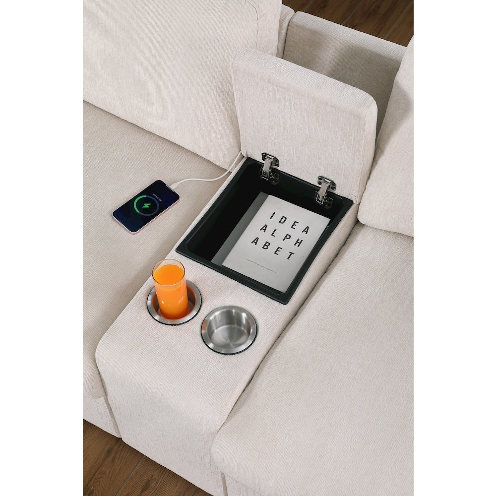 Bonaira Modular Sectional With Cupholder Console - Beige Chenille. Picture 2