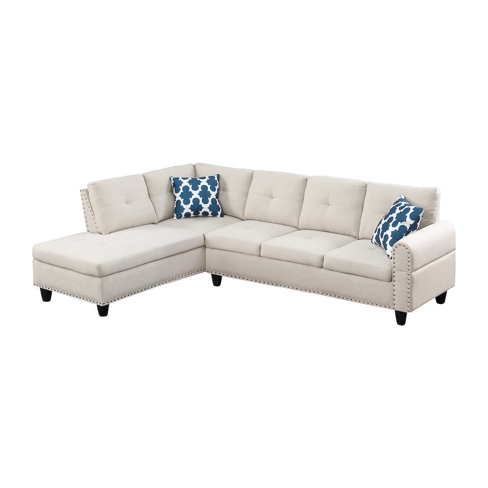 Devion Furniture Polyester Fabric Sectional Sofa with Ottoman-Beige. Picture 1