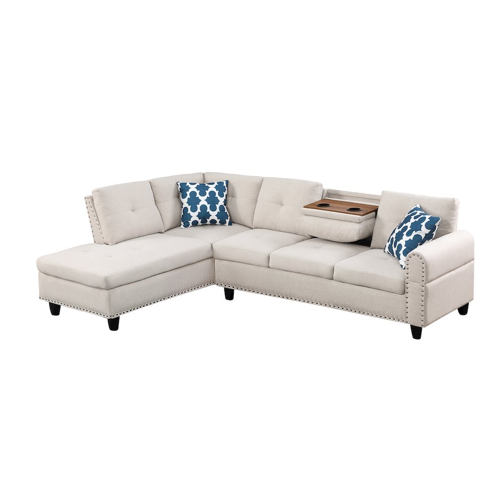 Devion Furniture Polyester Fabric Sectional Sofa with Ottoman-Beige. Picture 5