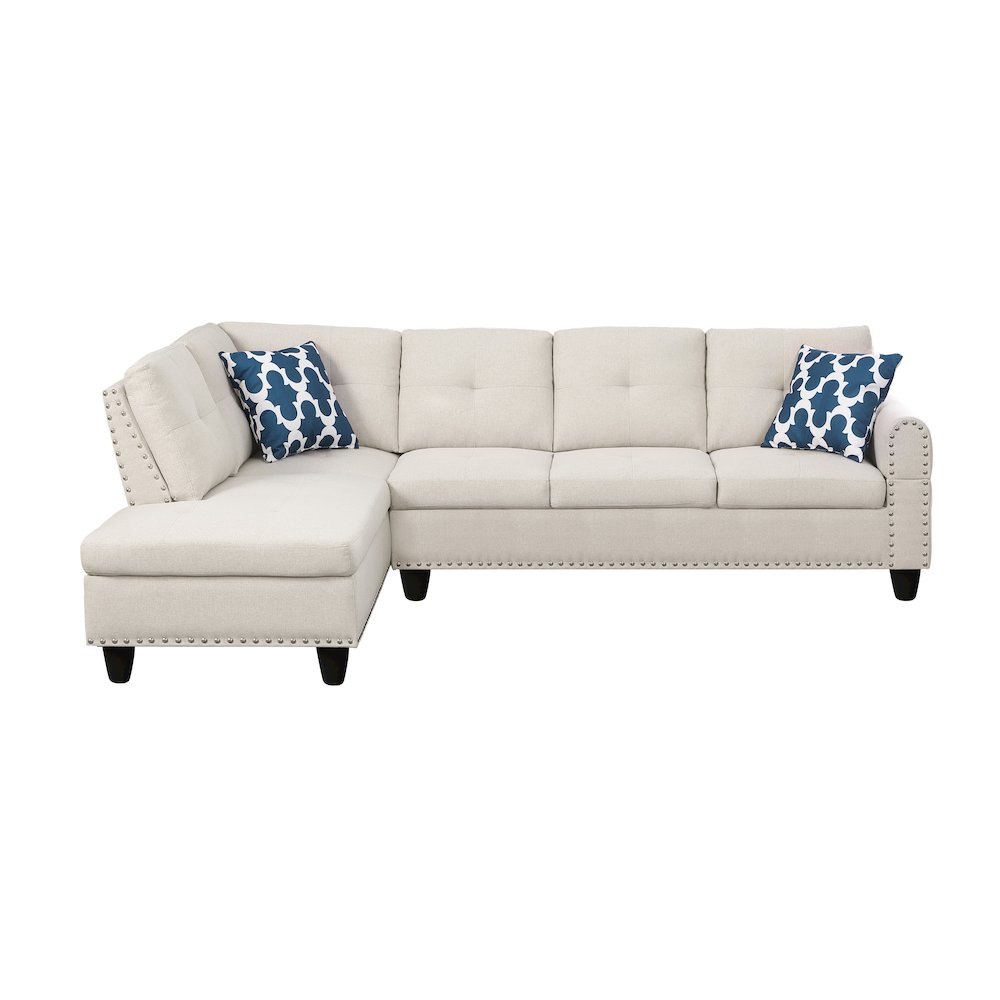 Devion Furniture Polyester Fabric Sectional Sofa with Ottoman-Beige. Picture 7