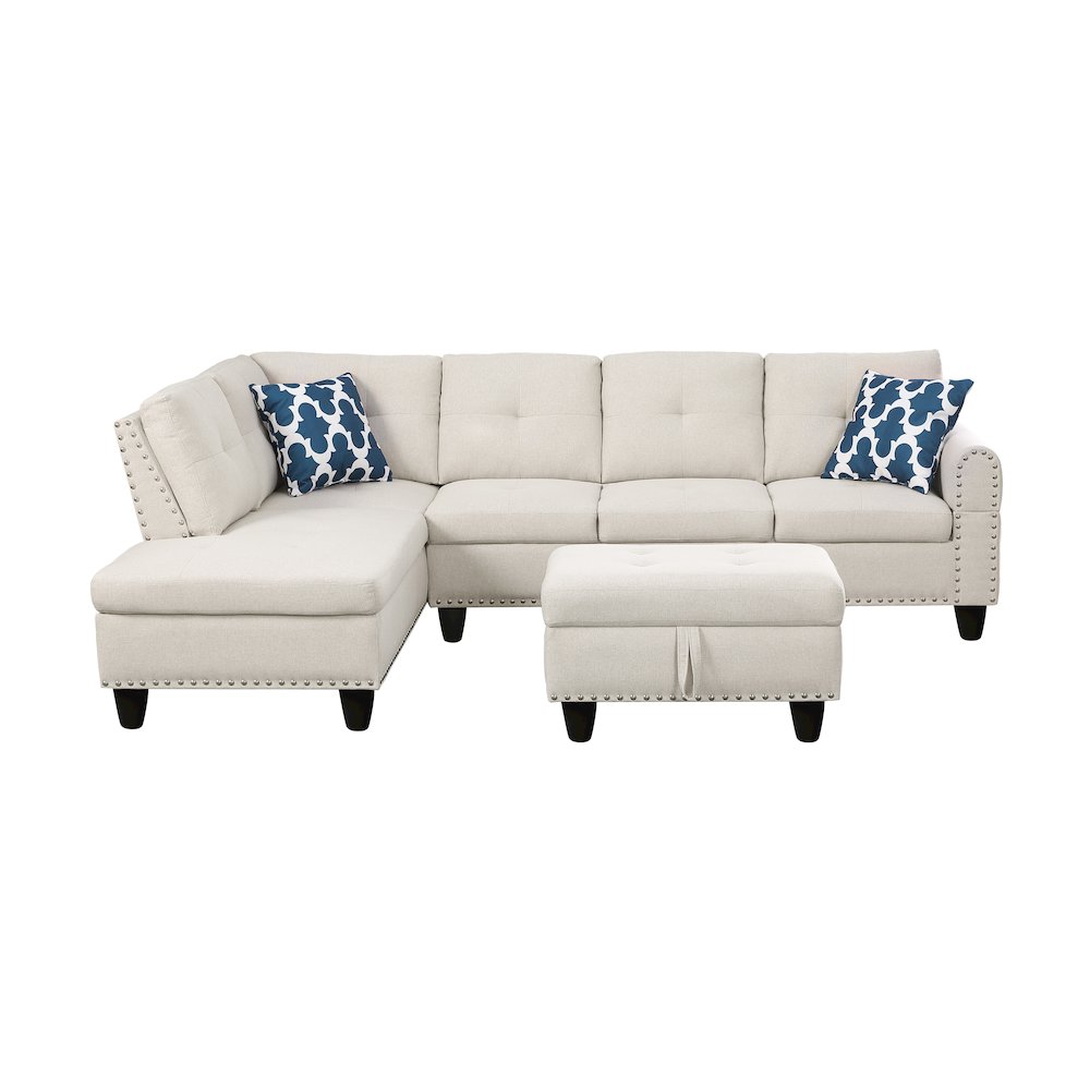 Devion Furniture Polyester Fabric Sectional Sofa with Ottoman-Beige. Picture 13