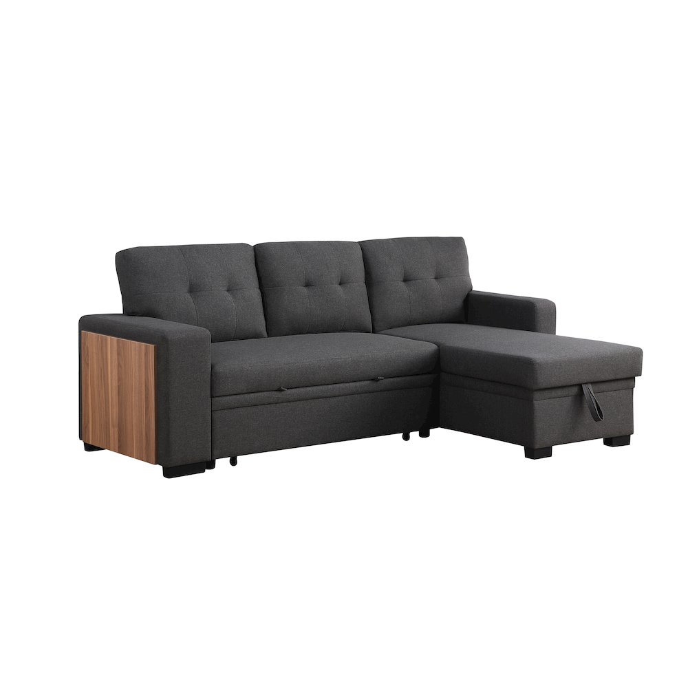 Fabric Reversible Modern Side Compartment Sleeper Sectional Sofa Bed-Dark Gray. Picture 1