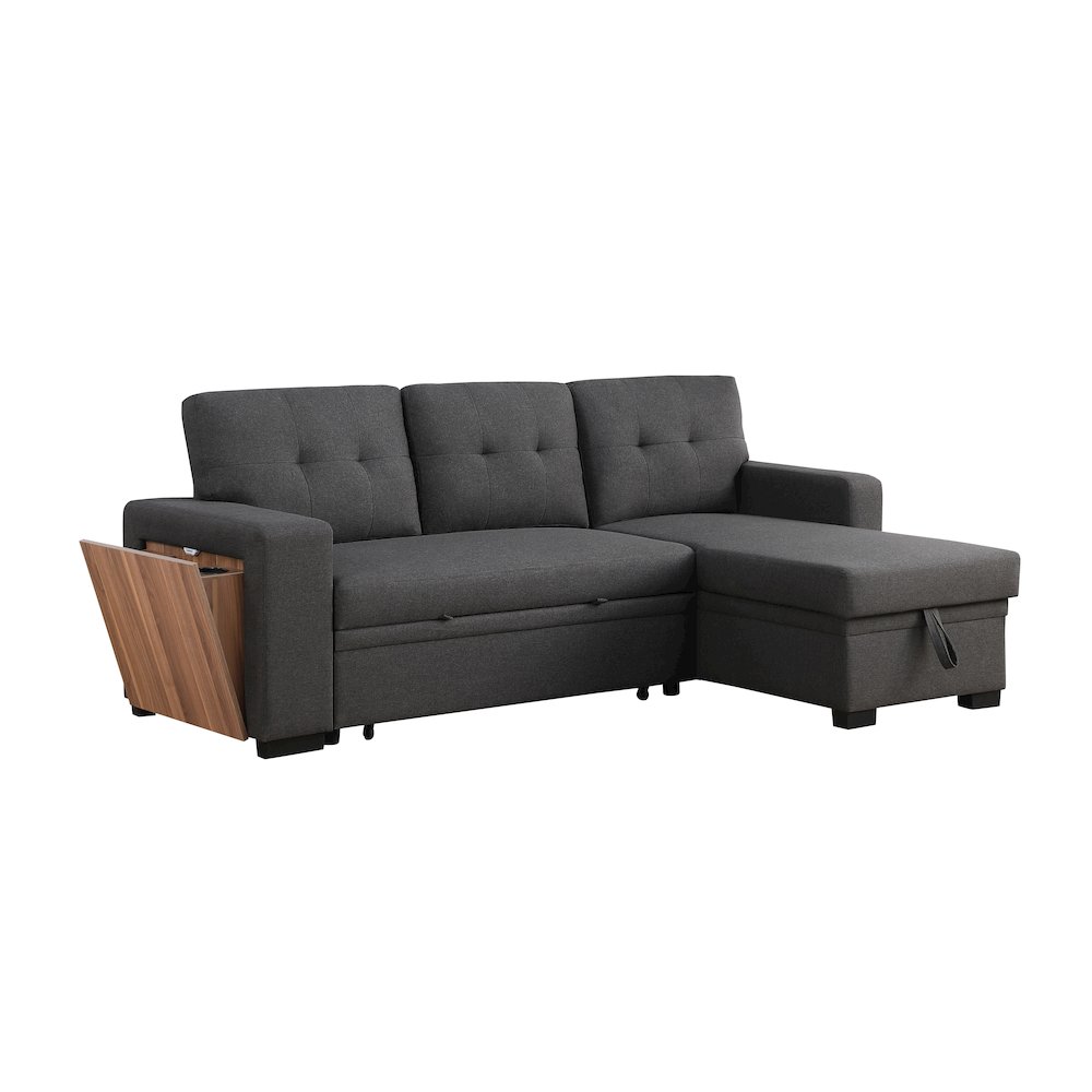 Fabric Reversible Modern Side Compartment Sleeper Sectional Sofa Bed-Dark Gray. Picture 7