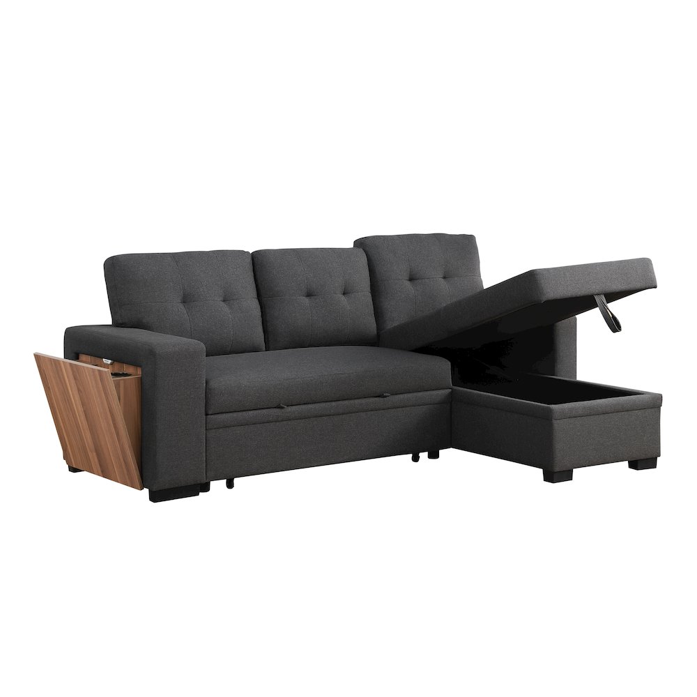 Fabric Reversible Modern Side Compartment Sleeper Sectional Sofa Bed-Dark Gray. Picture 9