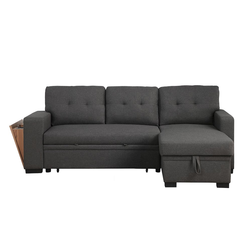 Fabric Reversible Modern Side Compartment Sleeper Sectional Sofa Bed-Dark Gray. Picture 11