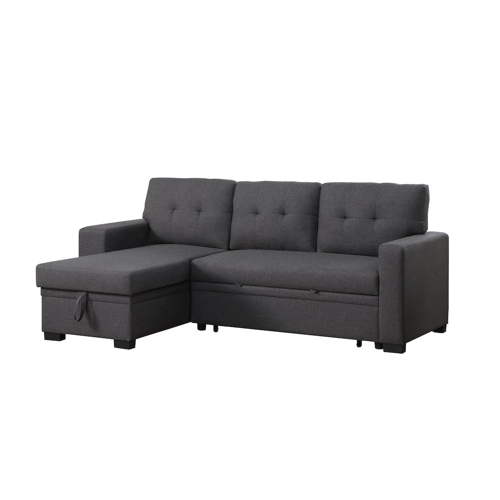 Fabric Reversible Modern Side Compartment Sleeper Sectional Sofa Bed-Dark Gray. Picture 15