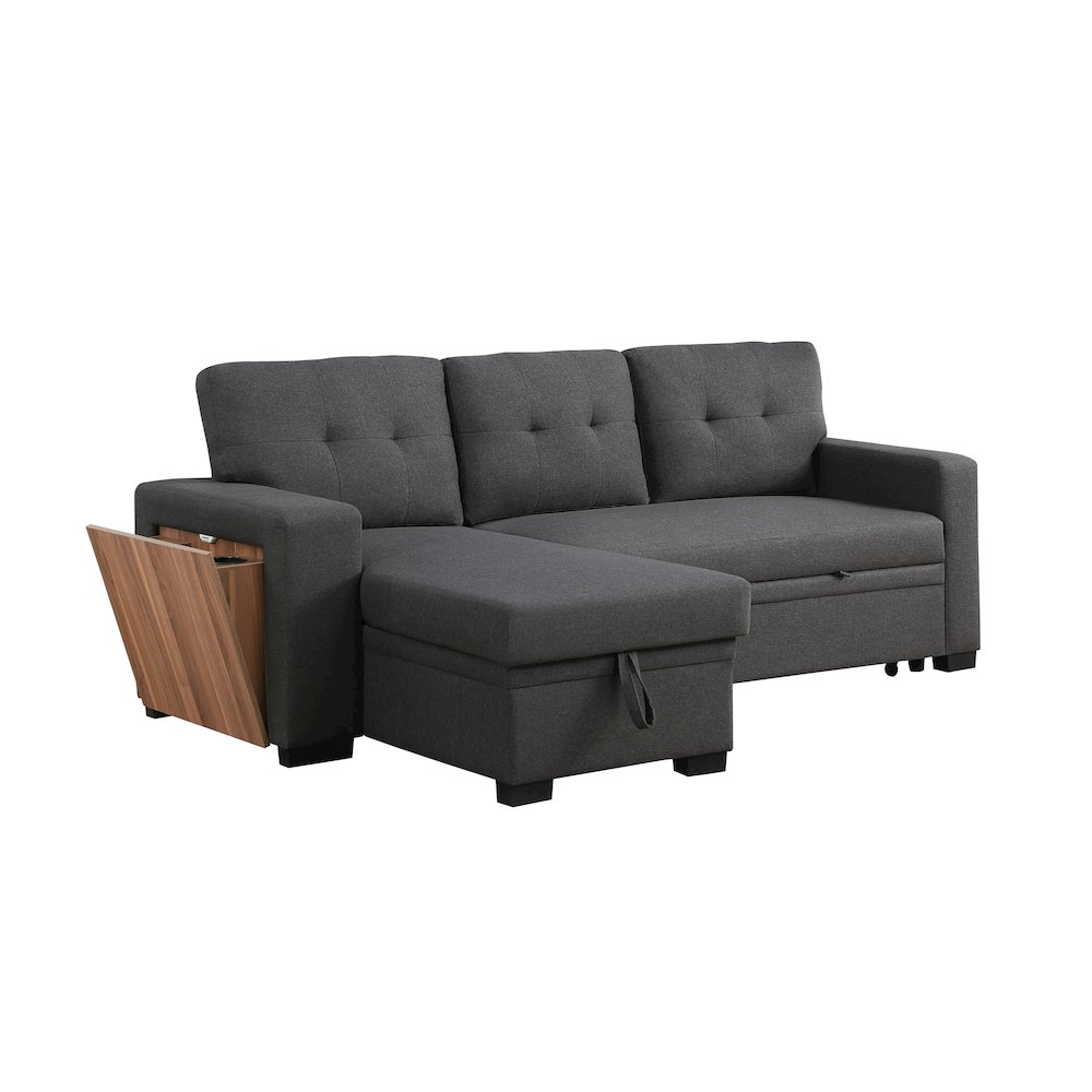 Fabric Reversible Modern Side Compartment Sleeper Sectional Sofa Bed-Dark Gray. Picture 17
