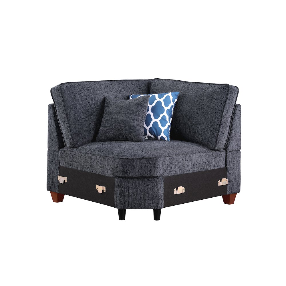 8 - Piece Chenille Fabric Upholstered Sectional With Console & Ottoman-Black. Picture 3