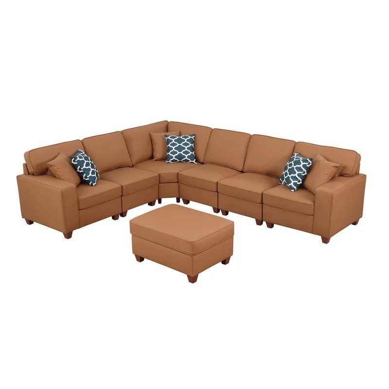 Shayle Artificial Leather Modular Sectional With Ottoman - Beige. Picture 3