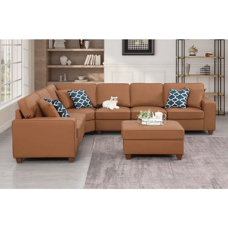 Shayle Artificial Leather Modular Sectional With Ottoman - Beige. Picture 4