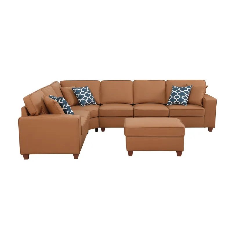 Shayle Artificial Leather Modular Sectional With Ottoman - Beige. Picture 5