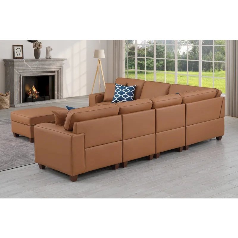 Shayle Artificial Leather Modular Sectional With Ottoman - Beige. Picture 6