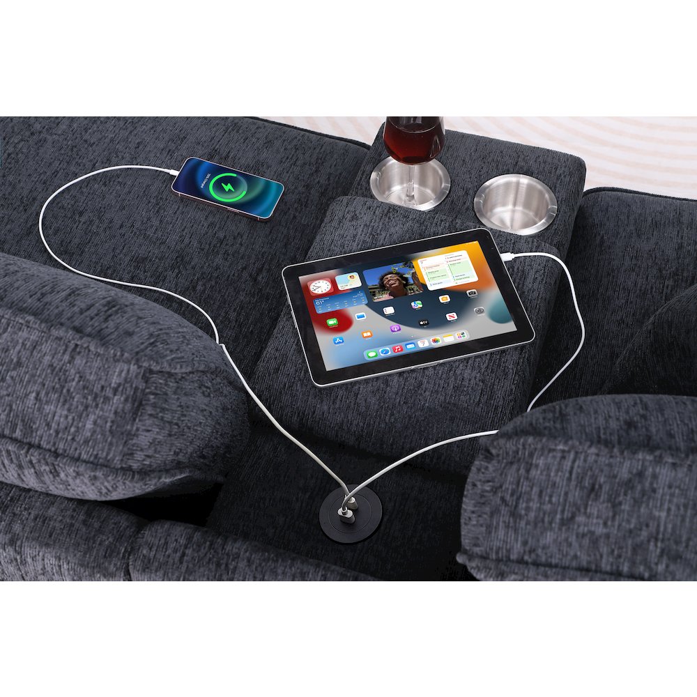 8 - Piece Chenille Fabric Upholstered Sectional With Console & Ottoman-Black. Picture 12