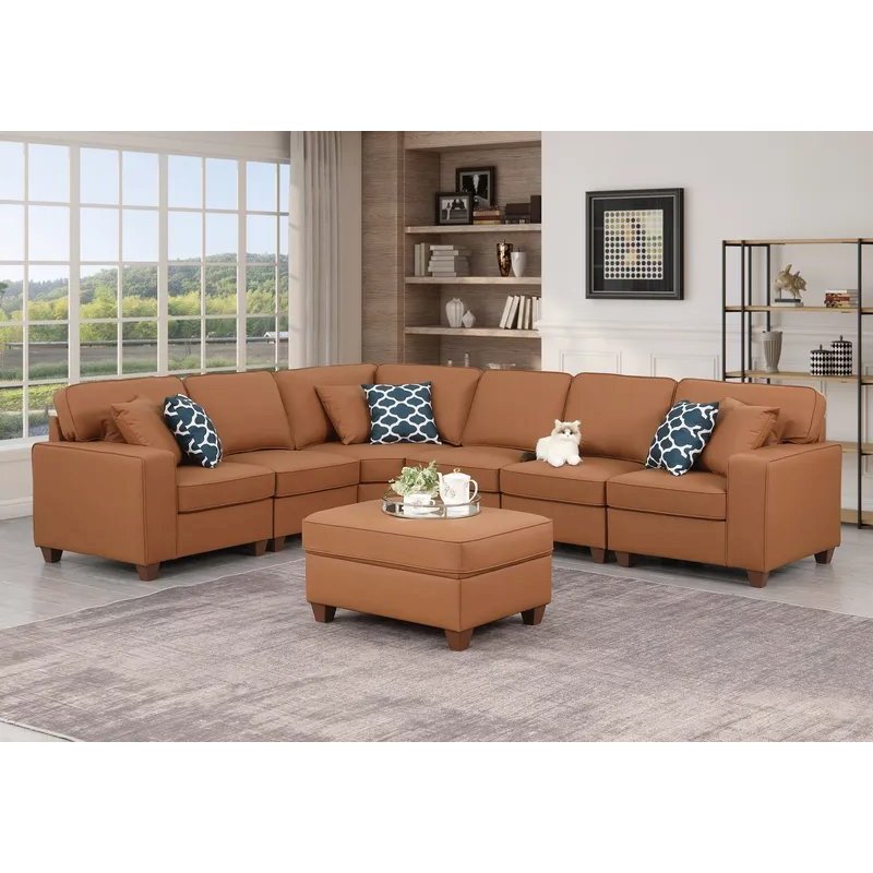 Shayle Artificial Leather Modular Sectional With Ottoman - Beige. Picture 7