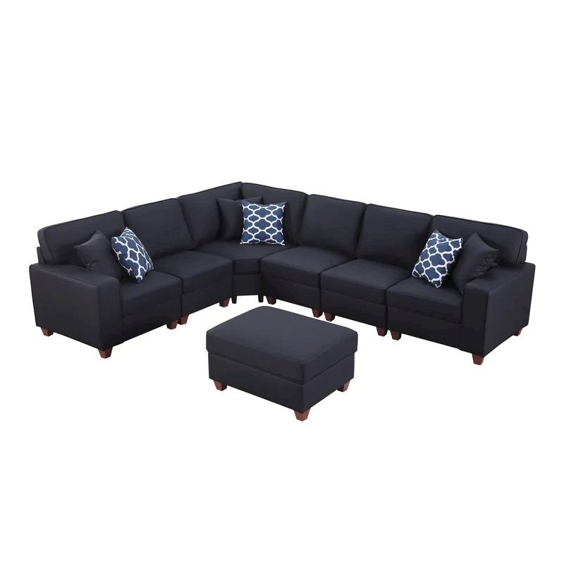 Shayle Artificial Leather Modular Sectional With Ottoman - Black. Picture 1