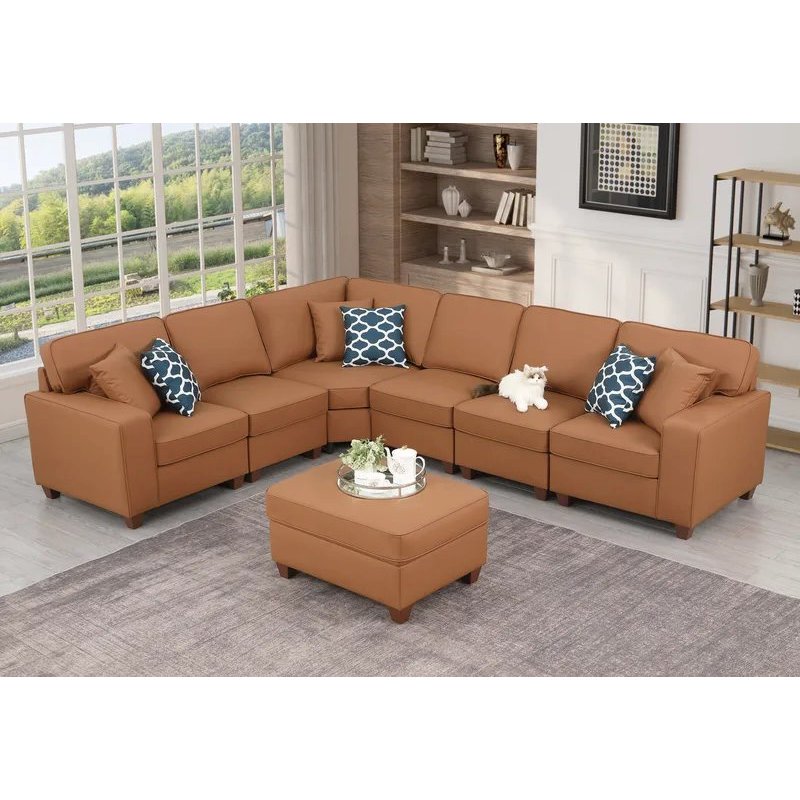 Shayle Artificial Leather Modular Sectional With Ottoman - Beige. Picture 2