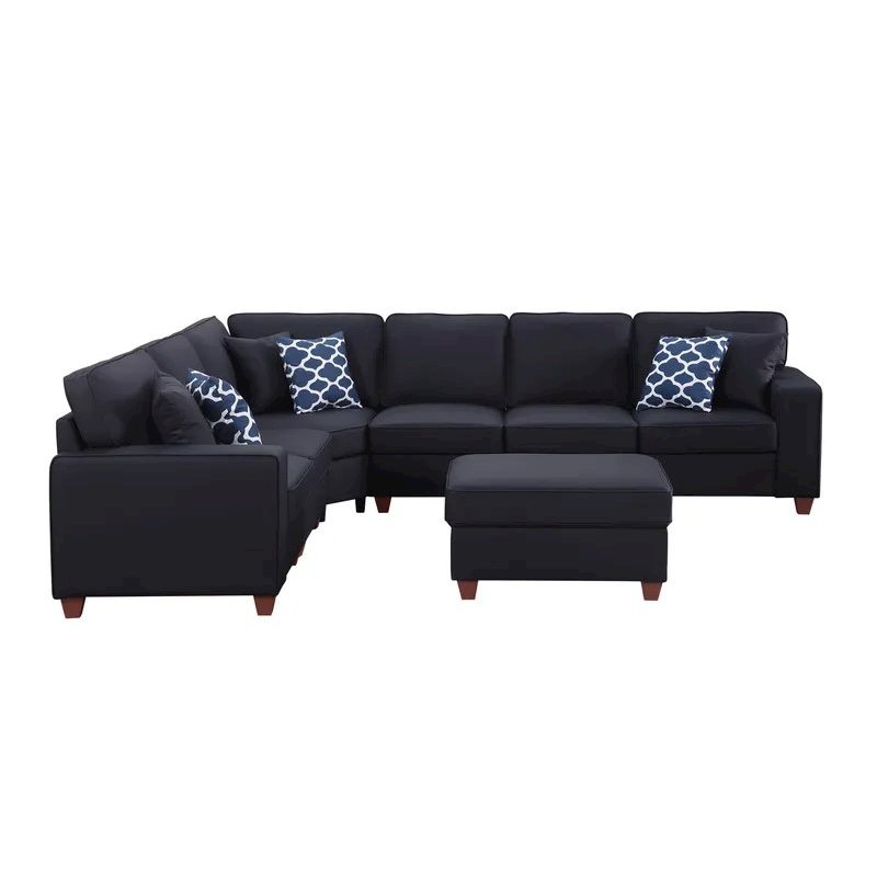 Shayle Artificial Leather Modular Sectional With Ottoman - Black. Picture 2