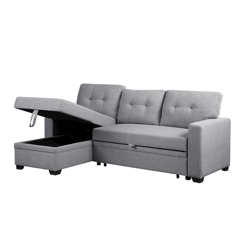 Devion Furniture Polyester Fabric Reversible Sleeper Sectional Sofa - Light Gray. Picture 3