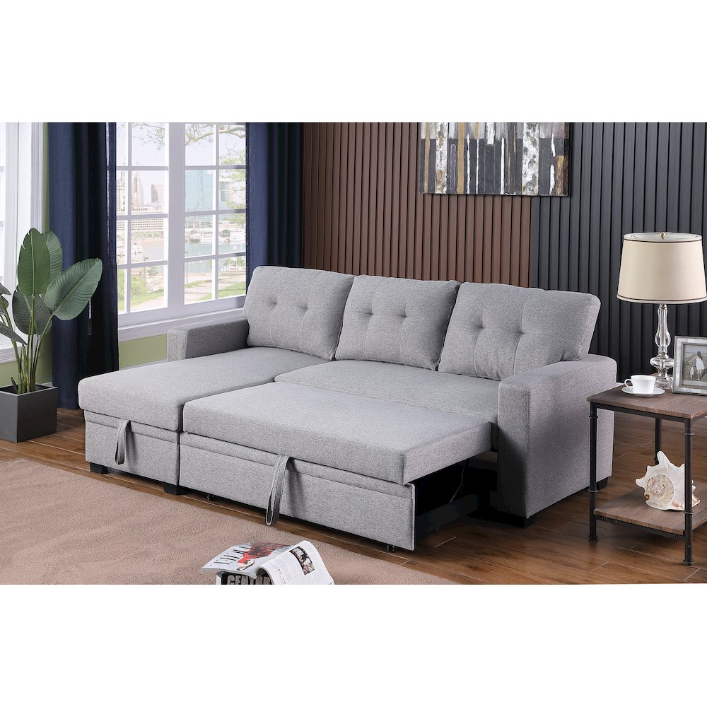 Devion Furniture Polyester Fabric Reversible Sleeper Sectional Sofa - Light Gray. Picture 4
